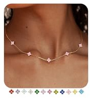 FUNEIA Kette Gold Damen Halskette 18k Vergoldete mit Geburtsstein Anhänger Wasserfest Goldkette mit Kleeblatt Verstellbare Goldene Kette für Freundin Frauen Mädchen Goldschmuck Geburtstag Geschenk