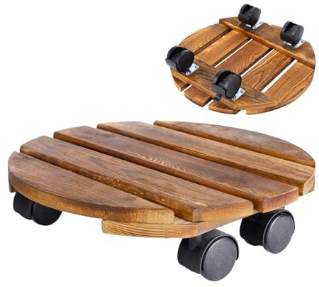 Lawnrden Carrello per Piante con Ruote, Carrello per Piante Rotondo da 30 cm con Ruote per Vasi in Legno per Forniture da Giardino 160Lb