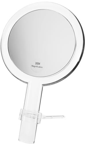 Edler Hand- und Standspiegel mit Griff: Edler Reisespiegel inkl. abnehmbarer Ständer - Zweiseitig, normal und 10-fache Vergrößerung, Länge: 26cm, Handspiegel mit Griff von Fantasia