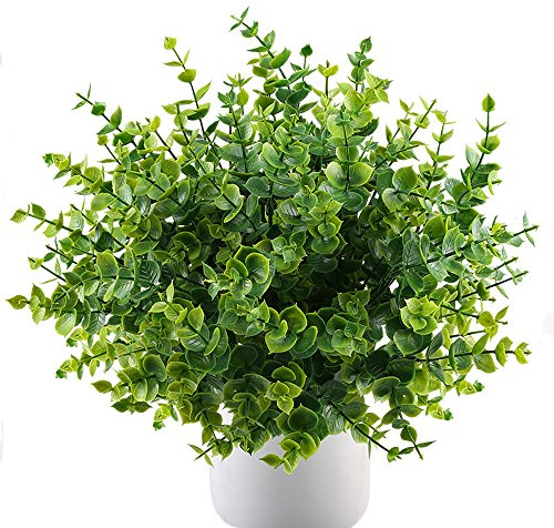 4 Kunststoff-Sträucher mit grünen Eukalyptus-Blättern, für Zuhause, Küche, Garten, Tisch, Grab oder als Osterdekoration, von Mihounion