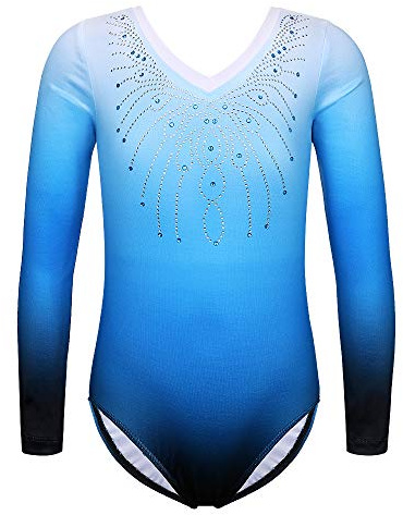 ZNYUNE Mädchen Farbverlauf Gymnastikanzug | Ärmellos/Langarm Kinder Gymnastik Trikot Klassisch
