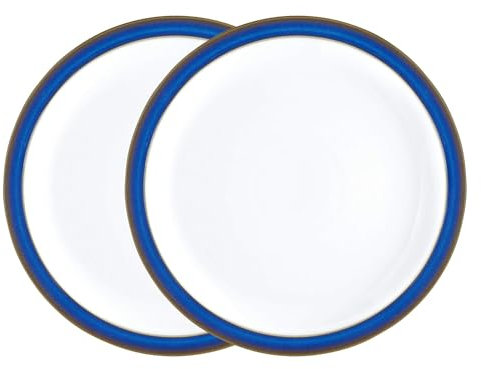 Denby - Imperial Blue Dinner Plates Set of 2 - Dishwasher Microwave Safe Crockery 26.5cm - Blue, White Ceramic Stoneware Tableware - Chip & Crack Resistant Large Plates