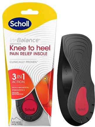 Scholl In-Balance Orthotics Knee to Heel Insoles, 3-in-1 Insoles for Knee and Heel Pain Relief - Deep Heel Cup and Arch Support - Size Large, UK 9-11, 1 Pair