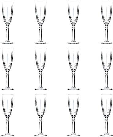 RCR 12x 200ml Crystal Glass Champagne Glasses Orchestra Range Prosecco Fizz Stemware Glass Flutes Set - Gift Boxed - Made in Italy Crystal