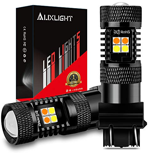 AUXLIGHT 3157 3057 4157 3155 3457 Switchback LED Bulbs 16SMD Chipsets Parking Lights/Daytime Running Lights/DRL and Turn Signal Lights with Projector replacement, White/Amber (Pack of 2)