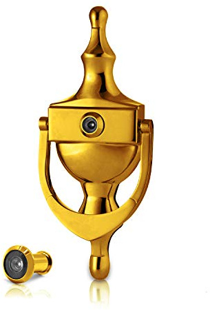 XFORT® Door Knocker with Door Viewer Polished Gold, Victorian Urn Door Knockers for Front Door, Elegant Front Door Furniture with a Classic Period Design, Alerting You of Visitors to Your Home