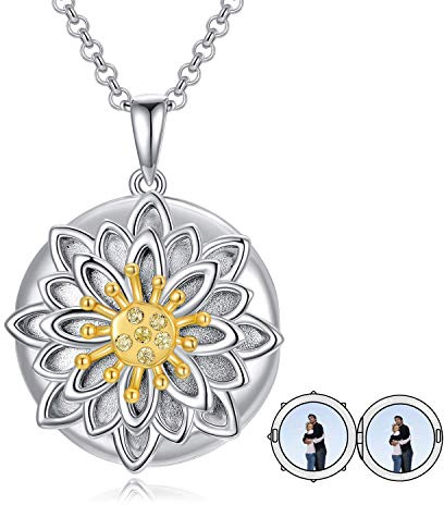 LONAGO Collier médaillon photo personnalisé en argent sterling 925 - Médaillon rond - Deux photos - Peut contenir des bijoux, Argent