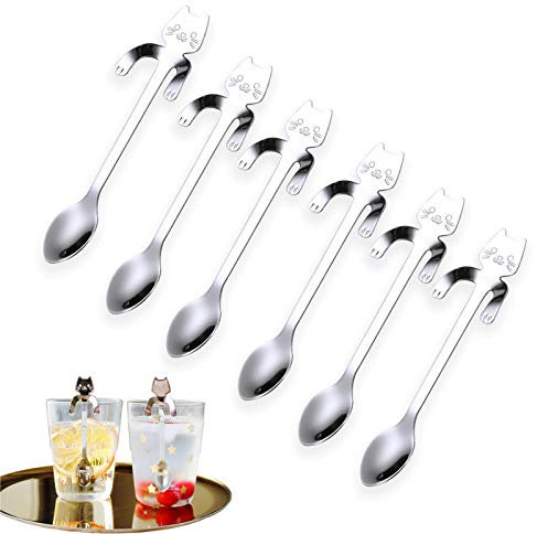 Katzenförmiger Kaffeelöffel Aus Edelstahl 304, Tasse Geschirr Dessert Teelöffel, Milch, Getränk, Zuckerdessert, Gewürze, Tavernenlöffel (6 Stück)