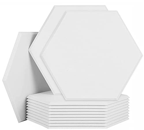 SK Studio Panneaux Acoustiques Hexagonal, 12 pièces Mousse Acoustique haute densité Panneaux Insonorisés pour la Décoration Mur/Plafond et le Traitement Acoustique, 30x25x0.9cm blanc