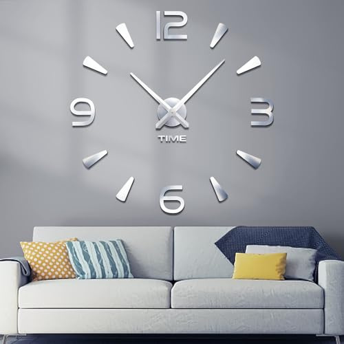 suaywo Orologio da Parete Silenzioso Orologio da Parete Adesivo 3d Mirror Modern Wall Clock Orologio da Parete 3D Adesivo Parete Decorazione per Casa, Ufficio, Hotel, D'argento