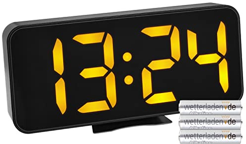 TFA Dostmann 60.2027 Digitaler Wecker mit LED-Leuchtziffern 3 Helligkeitsstufen, schwarz mit Batterien (schwarz mit Batterien)