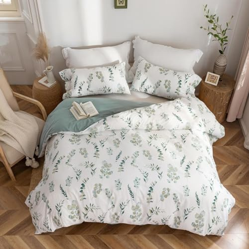 MILDLY Bettwäsche 200x200 Baumwolle Florales Muster, ÖKO-TEX, Katharina | 100% Baumwolle, Leinenoptik mit Waschung, praktischer Reißverschluss, 1x Bettbezug 200x200 cm & 2x Kissenbezug 80x80 cm