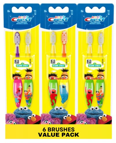 Crest Oral-B Kids Soft Toothbrush featuring Sesame Street, (Three 2 Packs) for Ages 2+ (Characters May Vary)