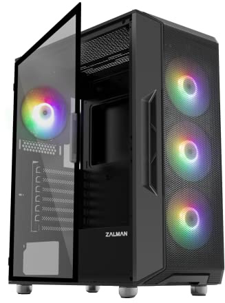 Zalman i3 NEO ATX Mid Tower Computer PC Case - 4 x 120mm RGB Fans Preinstalled - Mesh Front Panel - Tempered Glass Side Panel, Black