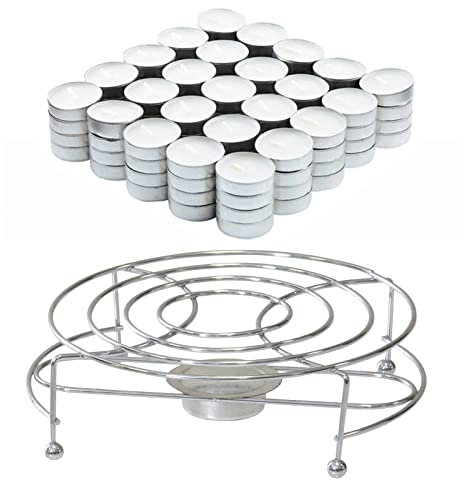 Calientaplatos cromados, incluye portavelas y 100 velas de té, calentador de té, té, café, placa de calentamiento, tetera y tetera