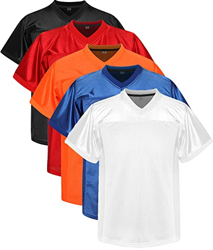MESOSPERO Youth Blank Football Jerseys for Boys, Kids Athletic Practice Sports Shirt White Black Blue Red Orange S-XL(X-Large, Boys White)