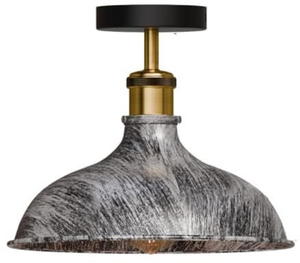 LEDSONE Vintage Flush Mount Ceiling Light Fixture Industrial Metal E27 Base Ceiling Lighting for Bedroom Living Room Kitchen Hall Way Restaurant Cafe 36cm Brushed Silver Lampshade Without Bulb