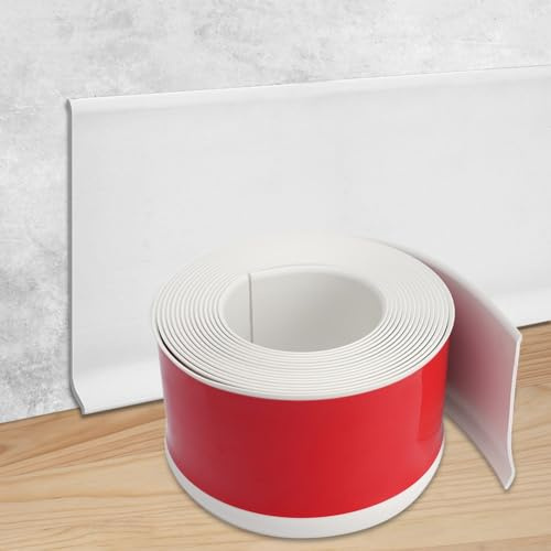 Weichsockelleiste Weiß 10cmx5M, Selbstklebend Bodenleiste, Flexible Dekorative Zierleiste zum Abdecken von Eckspalten