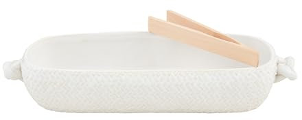 Mud Pie Keramik Brot, Schüssel 4 1/2 x 12 | Zange 6 1/2, weiß