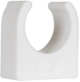 TekTools White Plastic Open Pipe Clips 20mm - Pack of 200 - Durable and Versatile Push-Fit Conduit Fitting, Snap-in Design Clamp Clips, Single Screw Fixings.