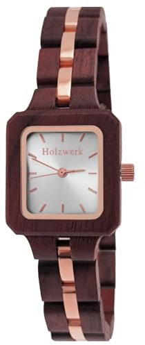 Holzwerk Germany Handgefertigte Designer Damen Öko Natur Holz-Uhr Braun Grün Gold Holz Armband-Uhr Analog Eckig Klassisch