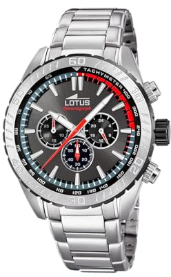 LOTUS Reloj Hombre Analógico de Acero Inoxidable 316l Plateado | Movimiento de Cuarzo, Cronógrafo, Cristal Mineral de Alta Resistencia, Resistente al Agua 5 ATM 18951/3 Special Prices