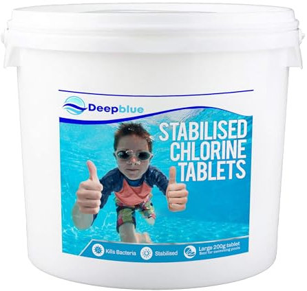 Deep Blue Professional - 200g Stabilised Chlorine Tablets 5kg Slow Release | Made in UK | Swimming Pool & Spa Water Care for Regular Pool Maintenance and Water Clarity Support