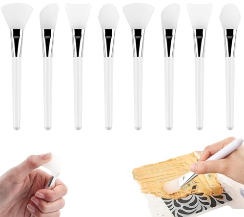 OTCRAFT Juego de 8 pinceles de silicona para manualidades, pinceles de resina epoxi reutilizables para mezclar y extender a vasos con purpurina, herramienta de mezcla de arte (blanco)