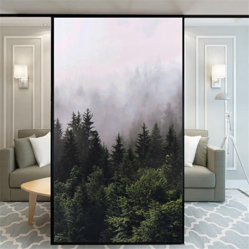 Film de fenêtre sans colle - Image de la forêt - 110H - Décoration pour porte et fenêtre - Autocollant de fenêtre pour la maison et le bureau - 80 x 200 cm