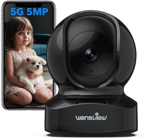 wansview 3K 5MP Camera Surveillance WiFi Interieur - 2.4G/5G WiFi Babyphone Camera, Suivi Intelligent 360°, Enregistrement continu 24/7 avec Carte microSD, Compatible avec Alexa pour Bébé (Noire)