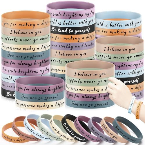 Lunmon Gummi-Armbänder mit motivierendem Zitat, inspirierende Silikon-Armbänder, große positive Bestätigung, Gummi-Armbänder für Studenten, Schultag, Klassenzimmer, Preise, psychische Gesundheit
