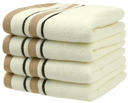 Uxcell 100% Cotton Soft Absorbent Hand Towels Washcloths Set | Quick moisture absorption keeps hands dry. Reinforced edges for durability Beige Pack of 4