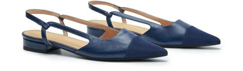 C.Paravano Damen Schuhe Slingback Flach mit spitzem Zeh & zweifarbigem Design | Slingback Ballerina Damen | Sandalen Sommer | Elegant für Büro, Abendevents und Alltag（42,Marineblau