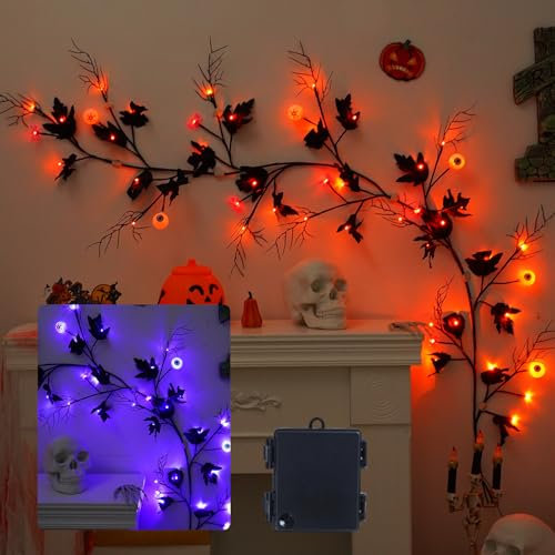 ACAREY Halloween Lichterkette, 200cm Halloween Deko Girlande mit 48 LEDs, Baum Lichterketten für Zimmer, LED Baum Wanddeko Wohnzimmer, Künstliche Lichterzweige Schlafzimmer innne Deko Wanddeko (B)