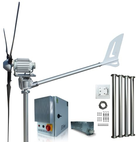 Istabreeze Set turbina eolica con dispositivo di inclinazione per una maggiore sicurezza – potente, efficiente, 1500 Watt, 24 Volt (turbina eolica con regolatore di carica più torre)