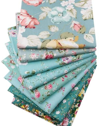 BrightGlow Baumwolle Stoff 8 Stück 25x25cm Baumwollstoff Meterware Patchwork Stoffpaket Stoffreste zum Nähen Baumwolle Stoffbündel Baumwolltuch für Patchwork Quilten DIY Handwerk Hellgrün