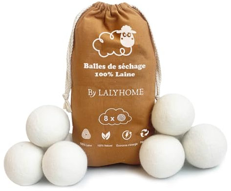 Boules seche linge X8 pour réduire le temps de séchage remplace l'adoucissant et lingettes seche linge-Balle seche linge laine anti poils et écologique- idée cadeau