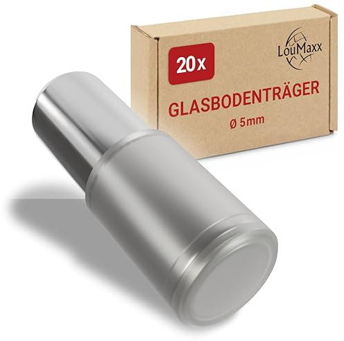 LouMaxx Mensola da 5 mm per ripiani in vetro, set da 20 matite nichelate da 5 mm con rivestimento in gomma, supporto durevole da 5 mm per scaffale stabile in armadi