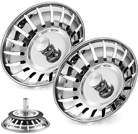(2 Pack) Cocina actualizada 82 mm fregadero enchufe filtro acero inoxidable filtros fregadero enchufes tapón de drenaje de repuesto para alimentos/Hair Catcher – Fregaderos diámetro agujero 82,3 – 84