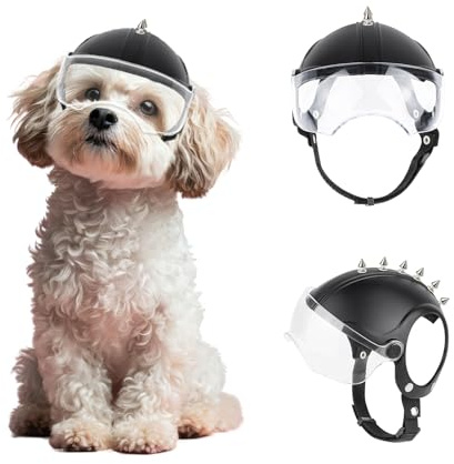 PETLESO Casco per cane con occhiali per cane, resistente casco per rivetti, protezione UV, occhiali da sole trasparenti di piccola taglia, cuccioli