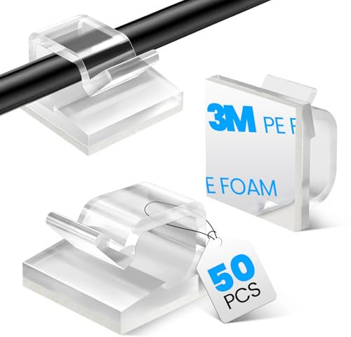 50 ganci adesivi per cavi, organizer per cavi, autoadesivo, sotto la scrivania, gestione dei cavi, clip autoadesivo, supporto per casa, ufficio, scrivania, telefono auto