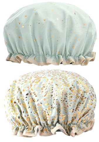 Ieron Cuffie da Doccia a Doppio Strato, riutilizzabili, Impermeabili, Elastiche, con Bordo Che Copre Le Orecchie, per Donne, Doccia, Spa, Salone, 2 Confezioni, Verde