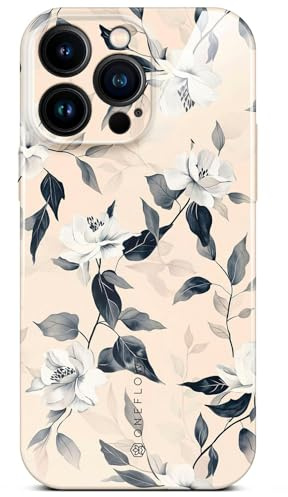 ONEFLOW Flower Cover für iPhone 15 Pro Max Hülle in Floral Optik, Blumen Designer Case Handy Schutzhülle mit Kameraschutz, Hardcase dünne Handyhülle Blumenmuster, Creme Beige