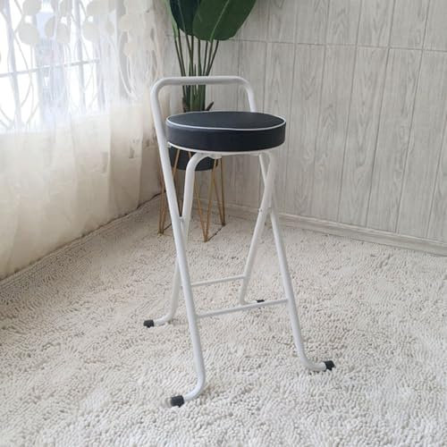 Generico Sgabello da Bar Pieghevole con Maniglia, 65/75cm Sgabello Alto Pieghevole Portatile per Adulti,Sedia Sgabello Pieghevole Alta con Imbottiti(White Frame,65cm/26in)
