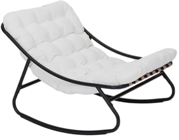 Rebecca Mobili Stor gungstol, relaxstol utomhus, grå vit, stål polyester, för inomhus eller utomhus, vadderad hög kudde - mått HxBxD: 74 x 78 x 101 cm - Art. RE7180
