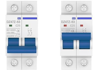 DAISHUJIE Interruttore Magnetotermico Interruttore Automatico CC a 2 Poli 10A 16A 20A 25A 32A 40A 50A 63A 1000V Interruttore con sgancio Magnetico Termico for Montaggio su Guida DIN(32A)