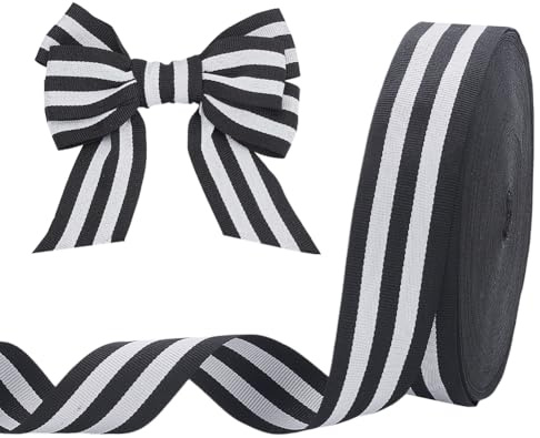 PH PandaHall 4cm Nastro a Righe Nastro Strisce Bianco e Nero 45.7 m Nastro in Grosgrain in Tessuto Nastro a Strisce Classico per Confezioni Fiocco Ghirlanda Artigianato Armadi Decorazioni Natalizie