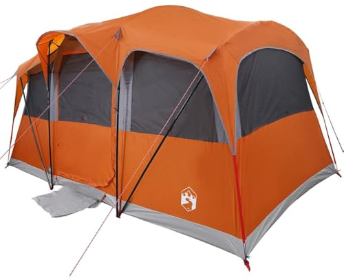 vidaXL Familjetält med tak Orange och Orange 435 x 255 x 216 cm, Hopfällbart Campingtält, modernt familjehus, vattentålig och UV-skyddad för aktiviteter i trädgården