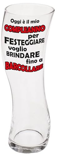 Bombo bicchiere ondeggiante, idee per compleanno originali e divertenti | È il mio compleanno… e voglio brindare fino a barcollare!, bicchiere birra in vetro trasparente, capacità 640 ml