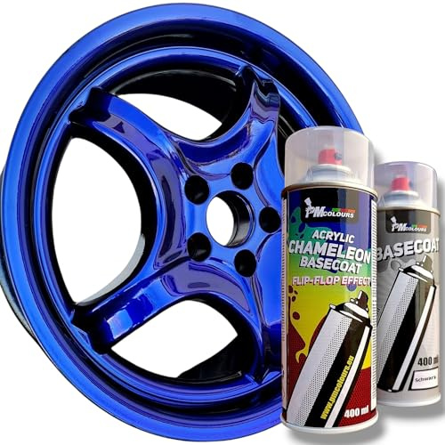 PMcolours Flip Flop Lack mit Multi Color VULCAN (blau-schwarz) Chamäleon-Effekt Sprühdosen Set, (1x Flip Flop Sprühfarbe + 1x Basisspray Schwarz), 2x 400 ml Spray